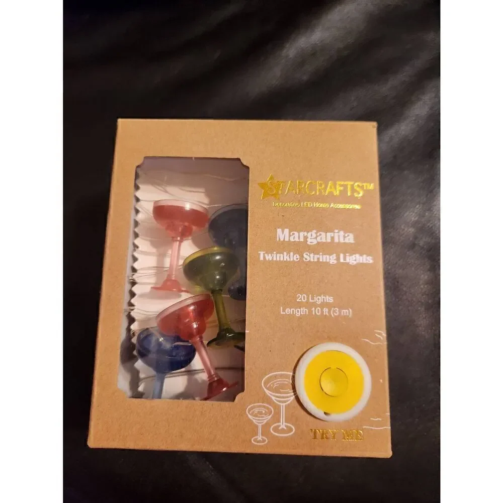 NIB Starcraft Set of 2 mini Margarita glass 10 ft twinkle string lights with 20